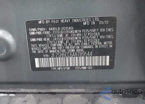 2010 Subaru Forester 2.5X Premium from USA, damaged, VIN JF2SH6CC6AH789544